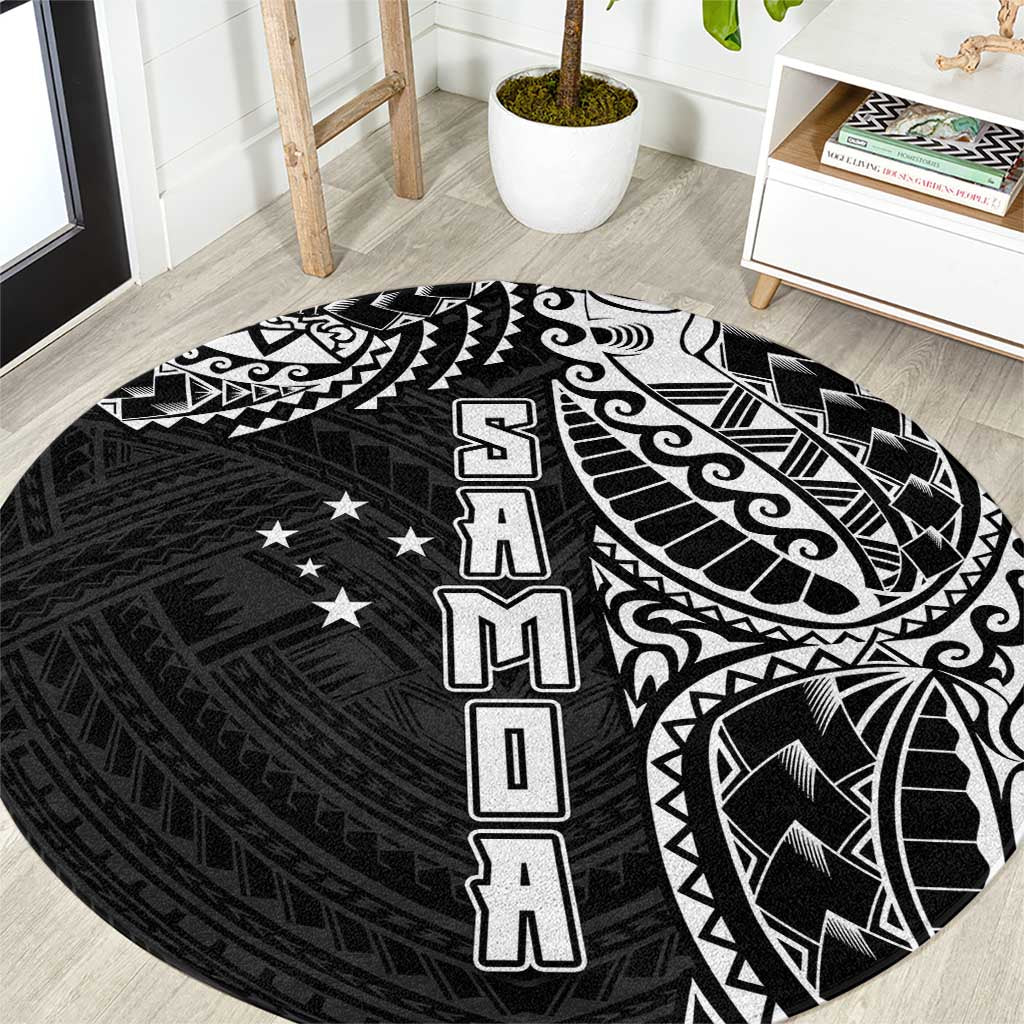 Samoa 685 Art Traditional Tattoo Pattern Round Carpet Black Color