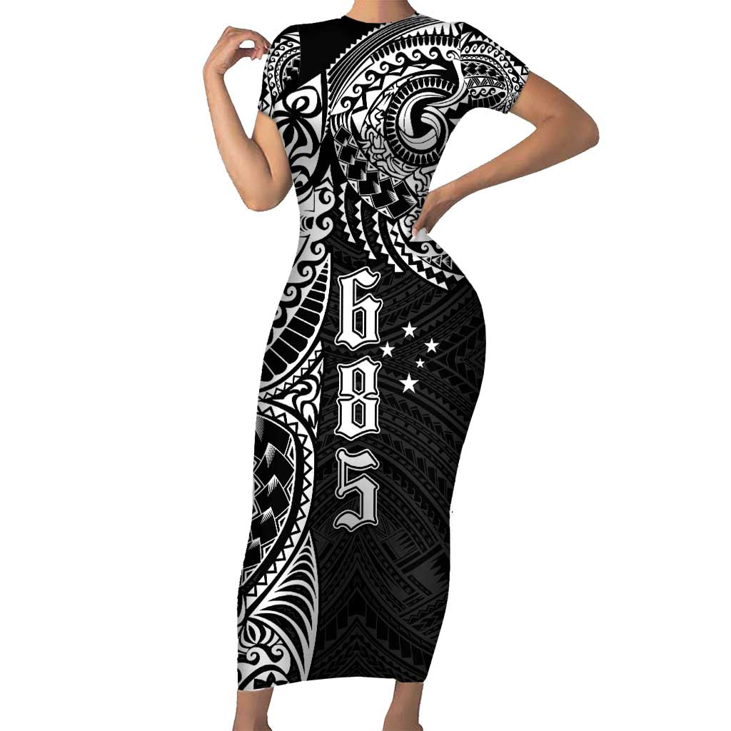 Samoa 685 Art Traditional Tattoo Pattern Short Sleeve Bodycon Dress Black Color