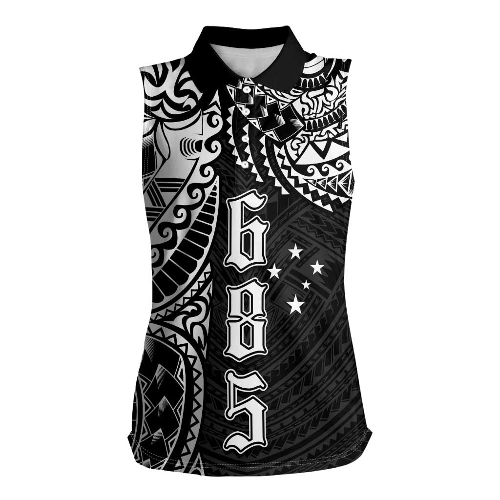 Samoa 685 Art Traditional Tattoo Pattern Women Sleeveless Polo Shirt Black Color