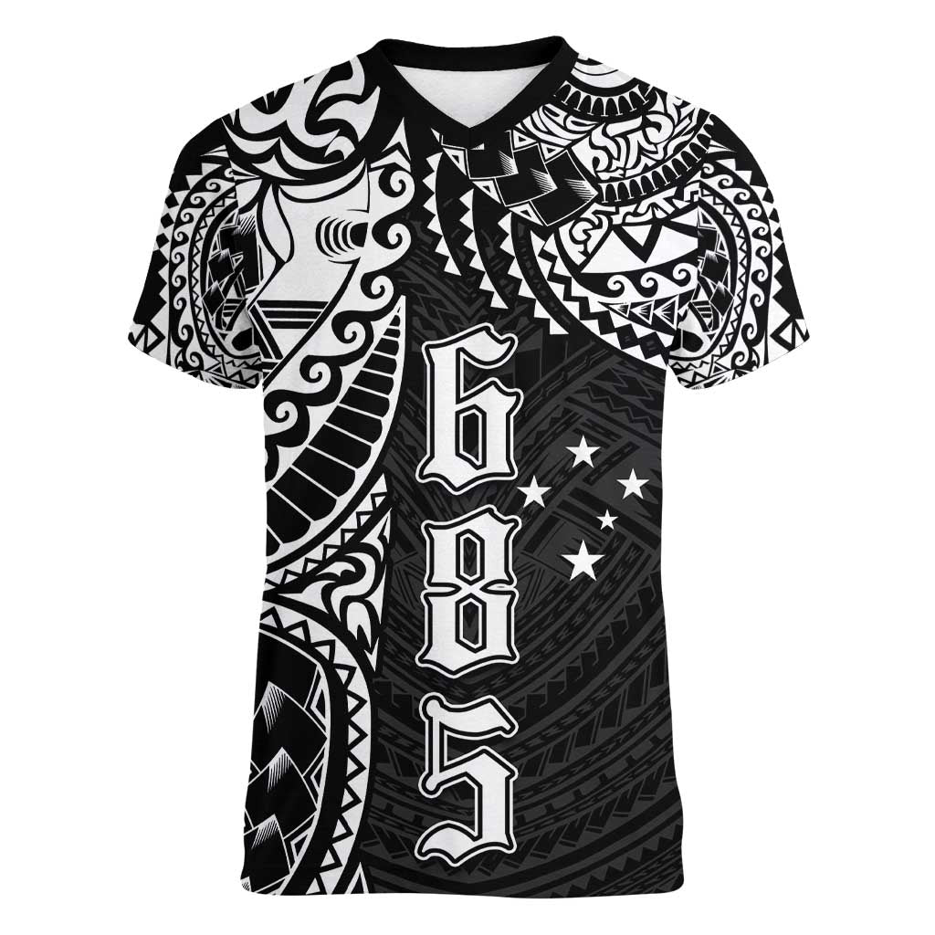 Samoa 685 Art Traditional Tattoo Pattern Women V-Neck T-Shirt Black Color