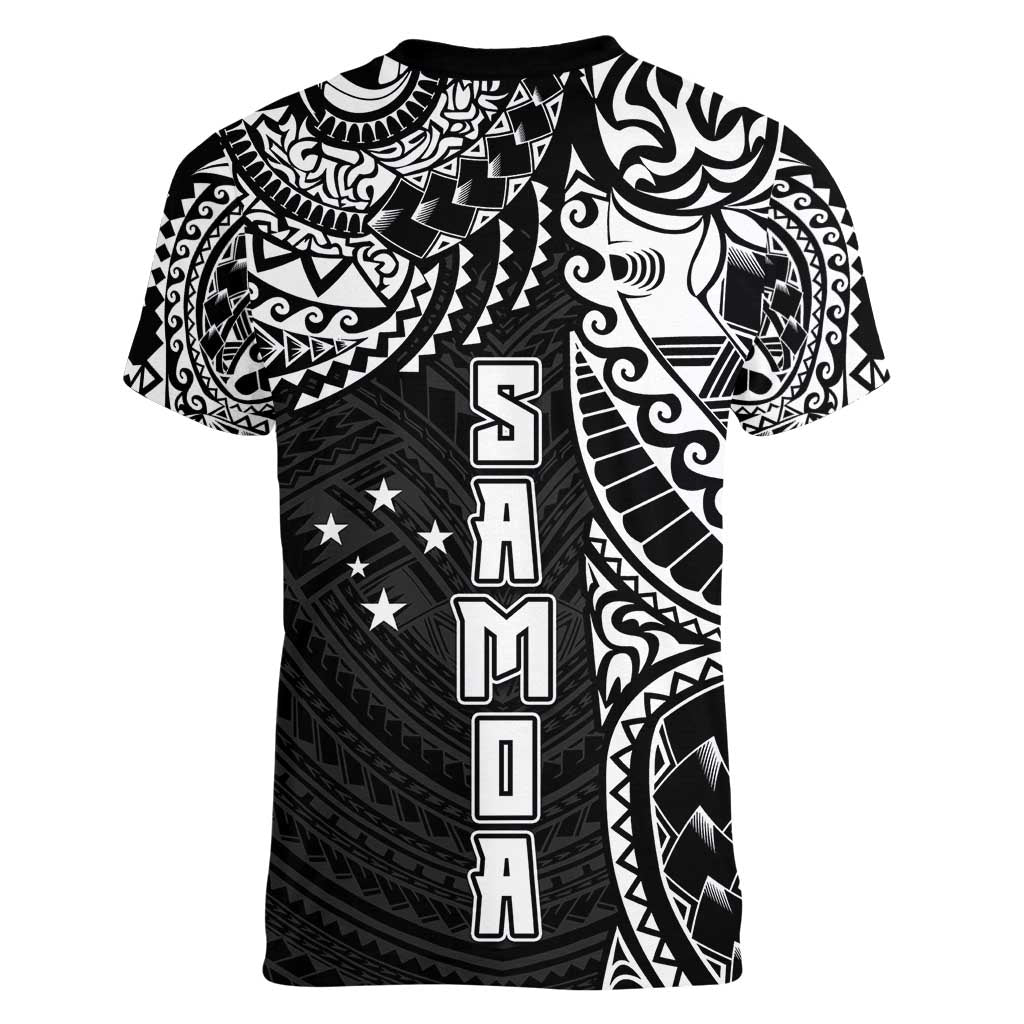 Samoa 685 Art Traditional Tattoo Pattern Women V-Neck T-Shirt Black Color