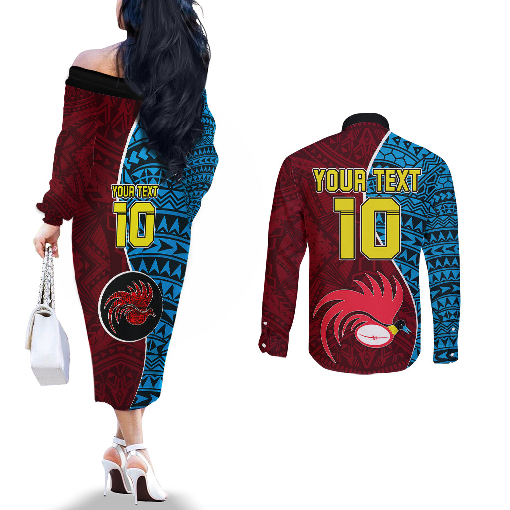 Custom Bintangor Goroka Lahanis Rugby Couples Matching Off The Shoulder Long Sleeve Dress and Long Sleeve Button Shirts Papua New Guinea Polynesian Tattoo LT03 - Polynesian Pride