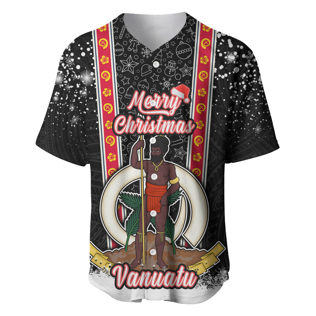 Vanuatu Christmas Baseball Jersey Polynesian Tribal Snow Style LT03 Black - Polynesian Pride