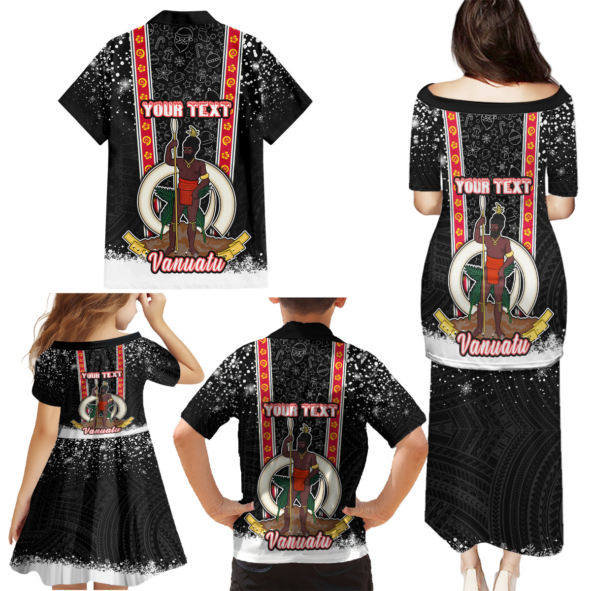Personalised Vanuatu Christmas Family Matching Puletasi Dress and Hawaiian Shirt Polynesian Tribal Snow Style LT03 - Polynesian Pride