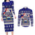 Samoa Christmas Couples Matching Long Sleeve Bodycon Dress and Long Sleeve Button Shirts The Santa Coat of Arms with Samoa Bracelet Pattern LT03 Blue - Polynesian Pride