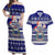 Samoa Christmas Couples Matching Off Shoulder Maxi Dress and Hawaiian Shirt The Santa Coat of Arms with Samoa Bracelet Pattern LT03 Blue - Polynesian Pride