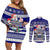 Samoa Christmas Couples Matching Off Shoulder Short Dress and Long Sleeve Button Shirts The Santa Coat of Arms with Samoa Bracelet Pattern LT03 Blue - Polynesian Pride