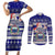 Samoa Christmas Couples Matching Short Sleeve Bodycon Dress and Long Sleeve Button Shirts The Santa Coat of Arms with Samoa Bracelet Pattern LT03 Blue - Polynesian Pride