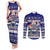 Samoa Christmas Couples Matching Tank Maxi Dress and Long Sleeve Button Shirts The Santa Coat of Arms with Samoa Bracelet Pattern LT03 Blue - Polynesian Pride