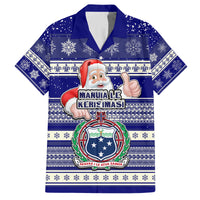 Samoa Christmas Family Matching Puletasi Dress and Hawaiian Shirt The Santa Coat of Arms with Samoa Bracelet Pattern LT03 Dad's Shirt - Short Sleeve Blue - Polynesian Pride