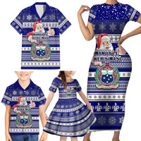 Samoa Christmas Family Matching Short Sleeve Bodycon Dress and Hawaiian Shirt The Santa Coat of Arms with Samoa Bracelet Pattern LT03 - Polynesian Pride