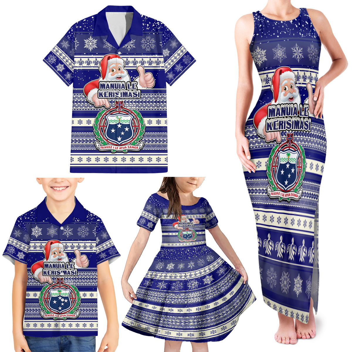 Samoa Christmas Family Matching Tank Maxi Dress and Hawaiian Shirt The Santa Coat of Arms with Samoa Bracelet Pattern LT03 - Polynesian Pride