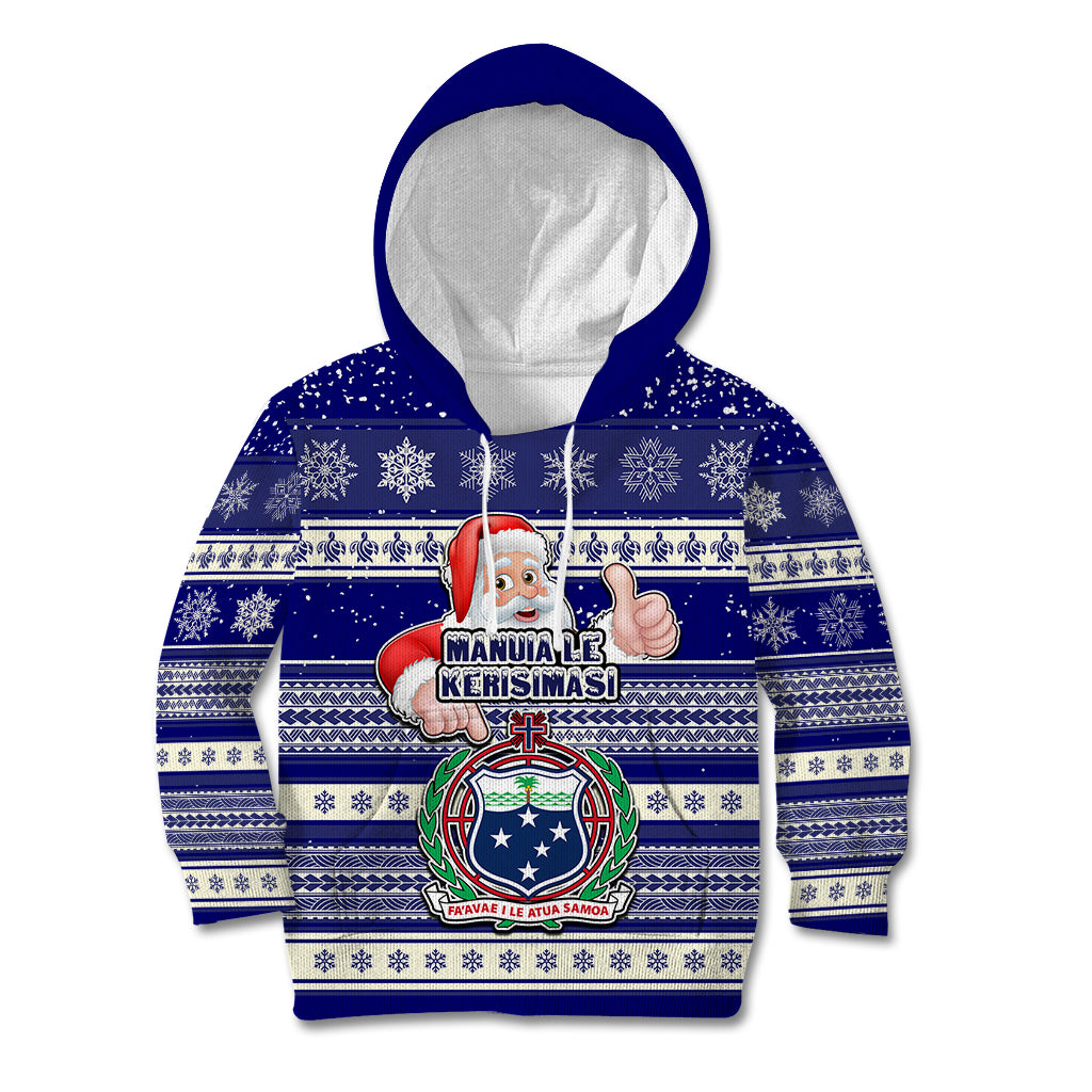 Samoa Christmas Kid Hoodie The Santa Coat of Arms with Samoa Bracelet Pattern LT03 Hoodie Blue - Polynesian Pride