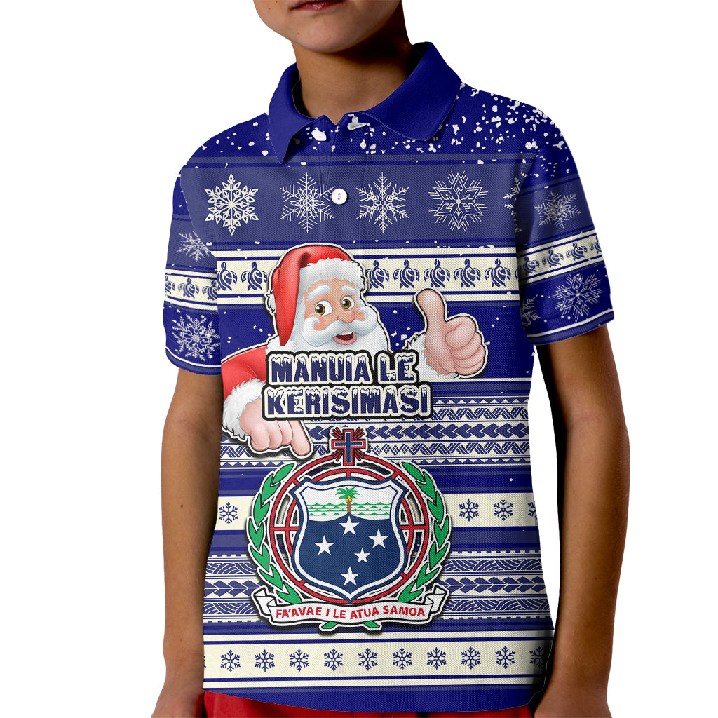 Samoa Christmas Kid Polo Shirt The Santa Coat of Arms with Samoa Bracelet Pattern LT03 Kid Blue - Polynesian Pride