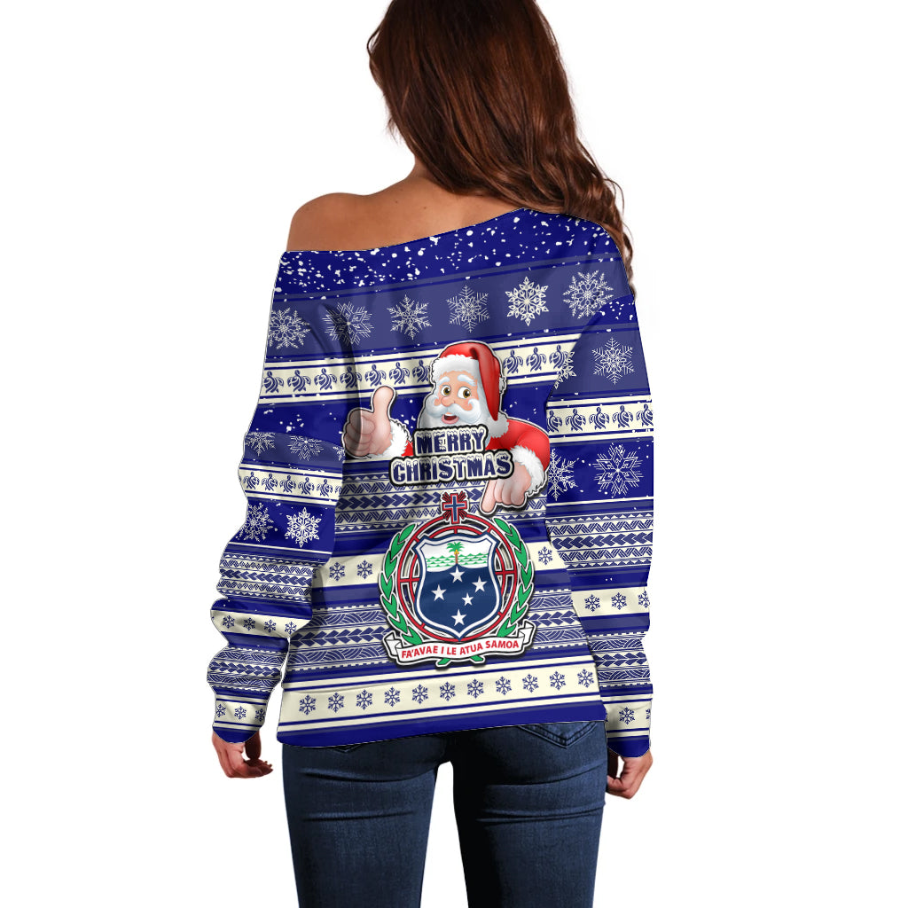Samoa Christmas Off Shoulder Sweater The Santa Coat of Arms with Samoa Bracelet Pattern LT03 - Polynesian Pride