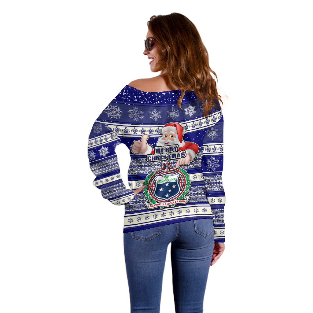 Samoa Christmas Off Shoulder Sweater The Santa Coat of Arms with Samoa Bracelet Pattern LT03 - Polynesian Pride