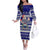 Samoa Christmas Off The Shoulder Long Sleeve Dress The Santa Coat of Arms with Samoa Bracelet Pattern LT03 Women Blue - Polynesian Pride