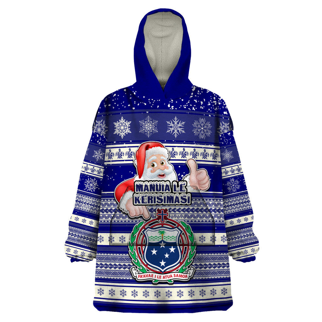 Samoa Christmas Wearable Blanket Hoodie The Santa Coat of Arms with Samoa Bracelet Pattern LT03 One Size Blue - Polynesian Pride