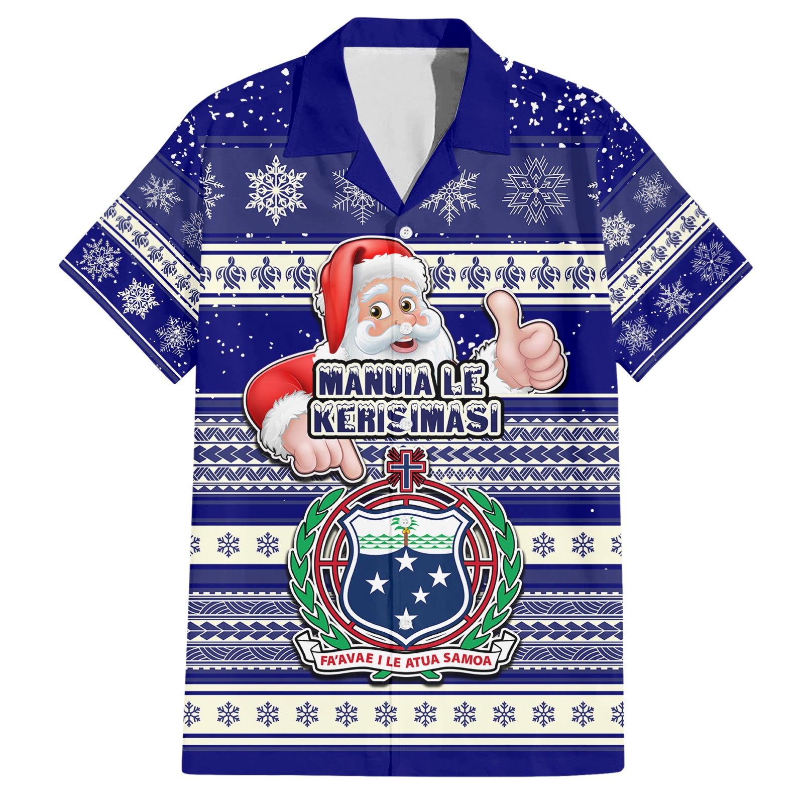 Custom Samoa Christmas Hawaiian Shirt The Santa Coat of Arms with Samoa Bracelet Pattern LT03 Blue - Polynesian Pride