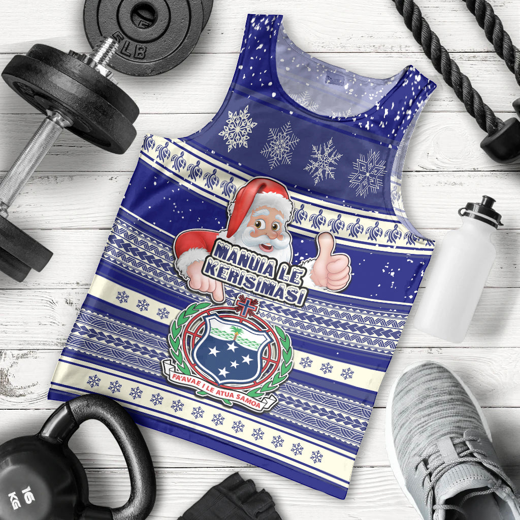 Custom Samoa Christmas Men Tank Top The Santa Coat of Arms with Samoa Bracelet Pattern LT03 Blue - Polynesian Pride