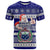 Custom Samoa Christmas T Shirt The Santa Coat of Arms with Samoa Bracelet Pattern LT03 Blue - Polynesian Pride