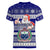 Custom Samoa Christmas Women V Neck T Shirt The Santa Coat of Arms with Samoa Bracelet Pattern LT03 - Polynesian Pride