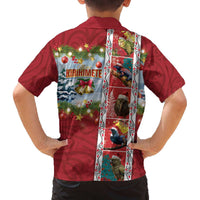 New Zealand Merry Christmas Family Matching Off The Shoulder Long Sleeve Dress and Hawaiian Shirt Maori Animals, Koru Tattoo - Red Xmas Style LT03 - Polynesian Pride