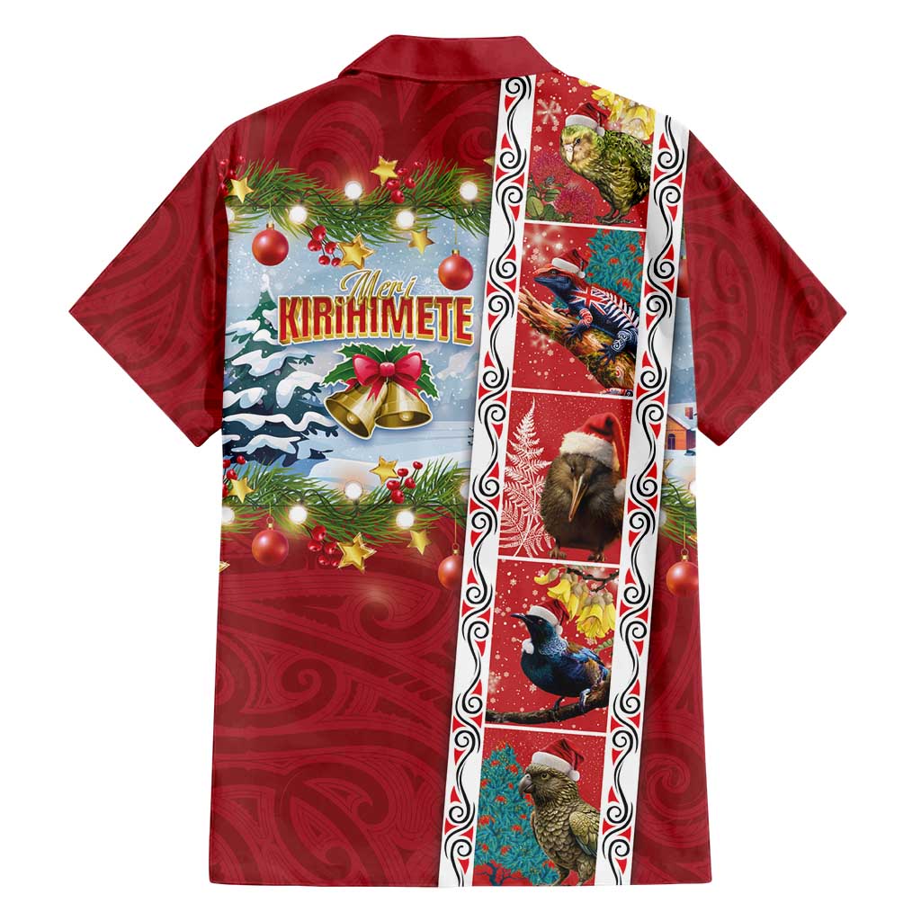 New Zealand Merry Christmas Family Matching Off Shoulder Short Dress and Hawaiian Shirt Maori Animals, Koru Tattoo - Red Xmas Style