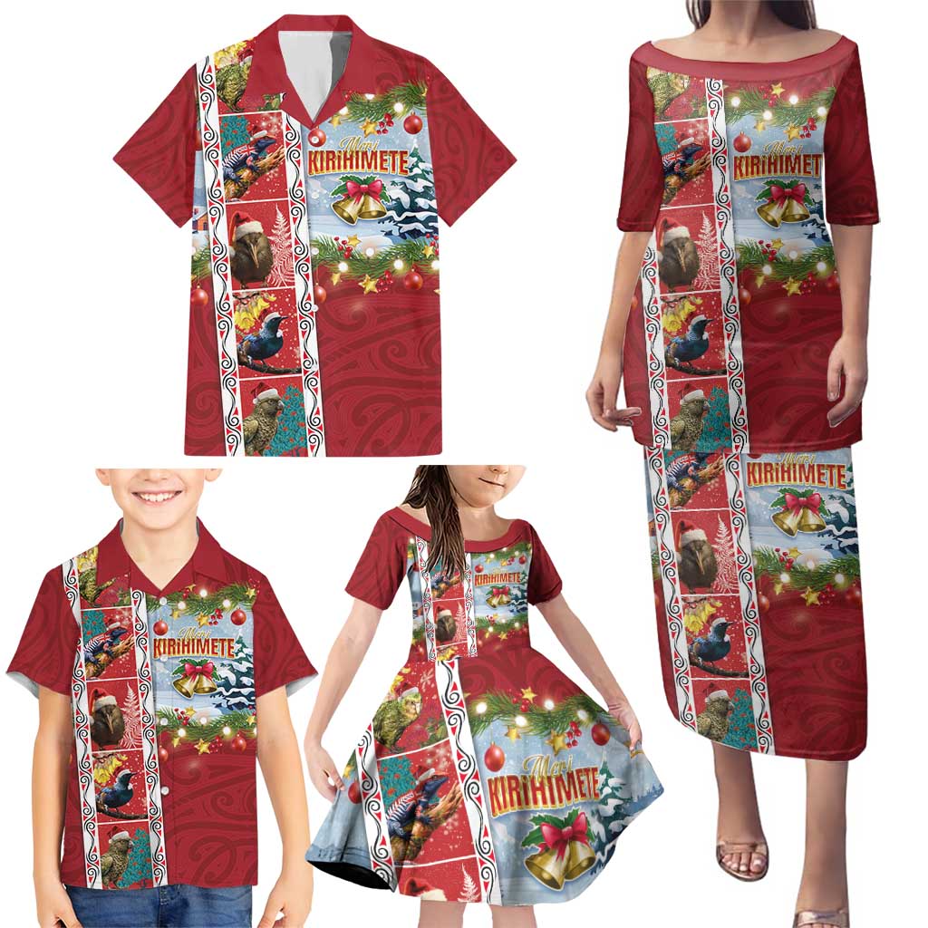 New Zealand Merry Christmas Family Matching Puletasi and Hawaiian Shirt Maori Animals, Koru Tattoo - Red Xmas Style