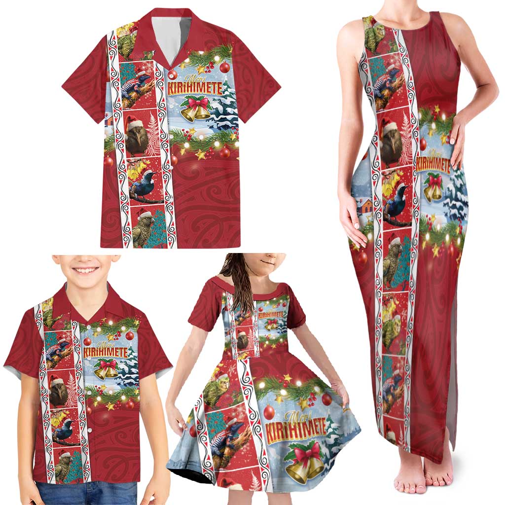 New Zealand Merry Christmas Family Matching Tank Maxi Dress and Hawaiian Shirt Maori Animals, Koru Tattoo - Red Xmas Style LT03 - Polynesian Pride
