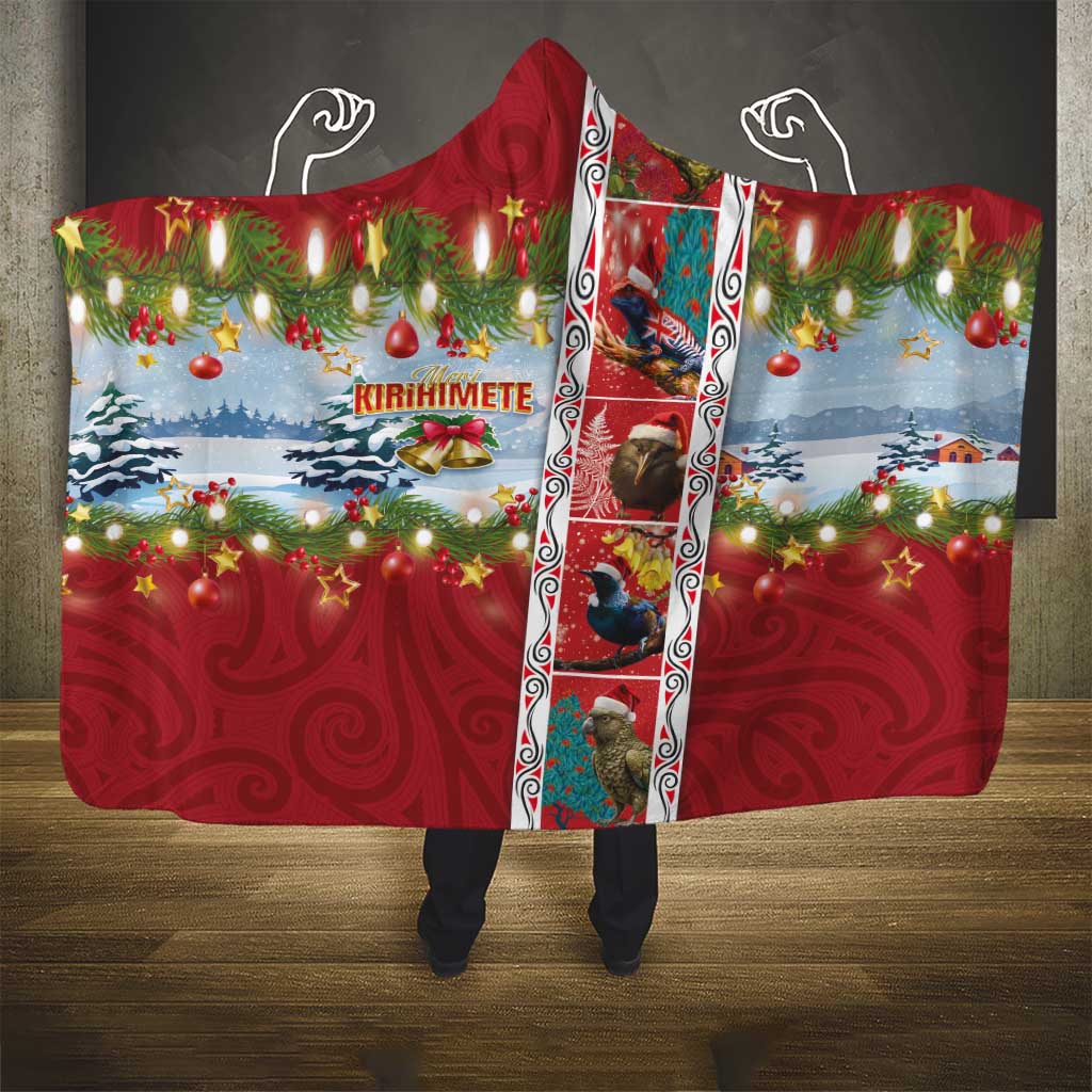 New Zealand Merry Christmas Hooded Blanket Maori Animals, Koru Tattoo - Red Xmas Style