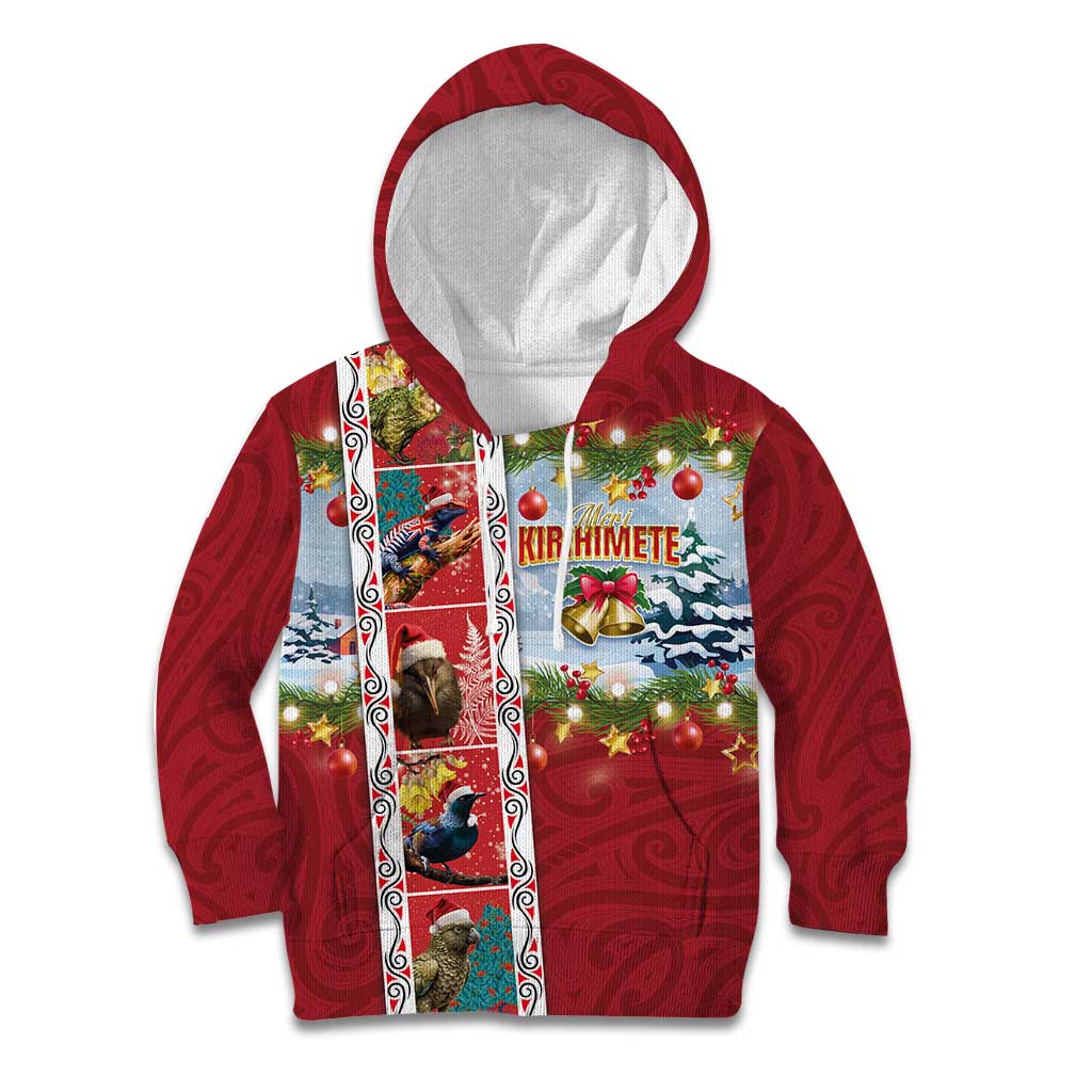 New Zealand Merry Christmas Kid Hoodie Maori Animals, Koru Tattoo - Red Xmas Style