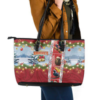 New Zealand Merry Christmas Leather Tote Bag Maori Animals, Koru Tattoo - Red Xmas Style