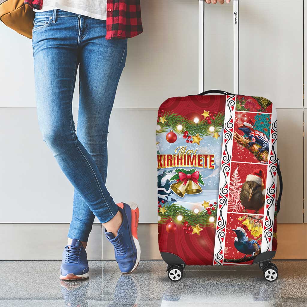 New Zealand Merry Christmas Luggage Cover Maori Animals, Koru Tattoo - Red Xmas Style