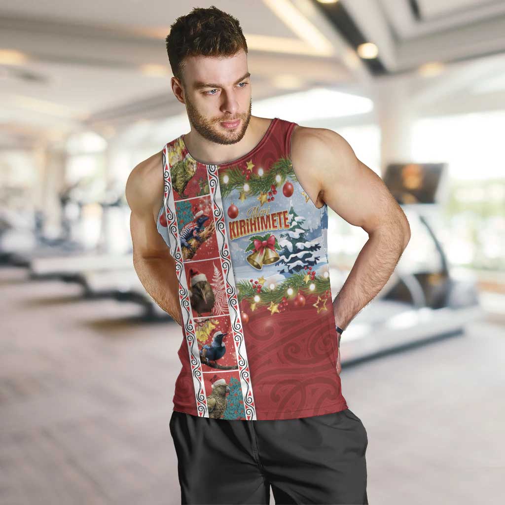 New Zealand Merry Christmas Men Tank Top Maori Animals, Koru Tattoo - Red Xmas Style LT03 Red - Polynesian Pride