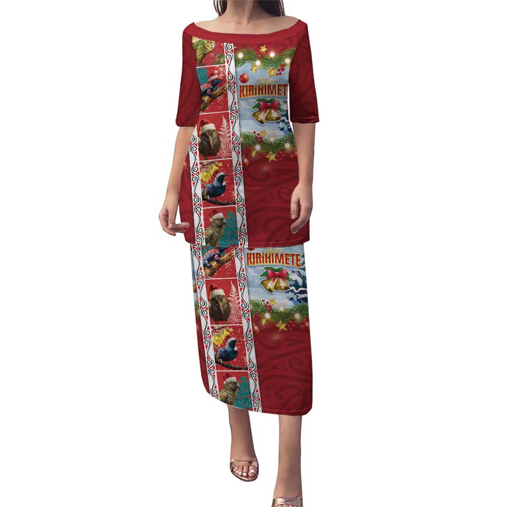 New Zealand Merry Christmas Puletasi Maori Animals, Koru Tattoo - Red Xmas Style LT03 Long Dress Red - Polynesian Pride