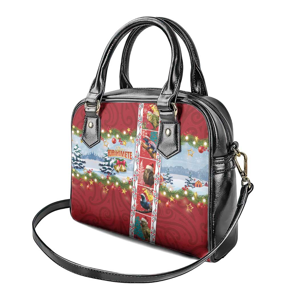 New Zealand Merry Christmas Shoulder Handbag Maori Animals, Koru Tattoo - Red Xmas Style