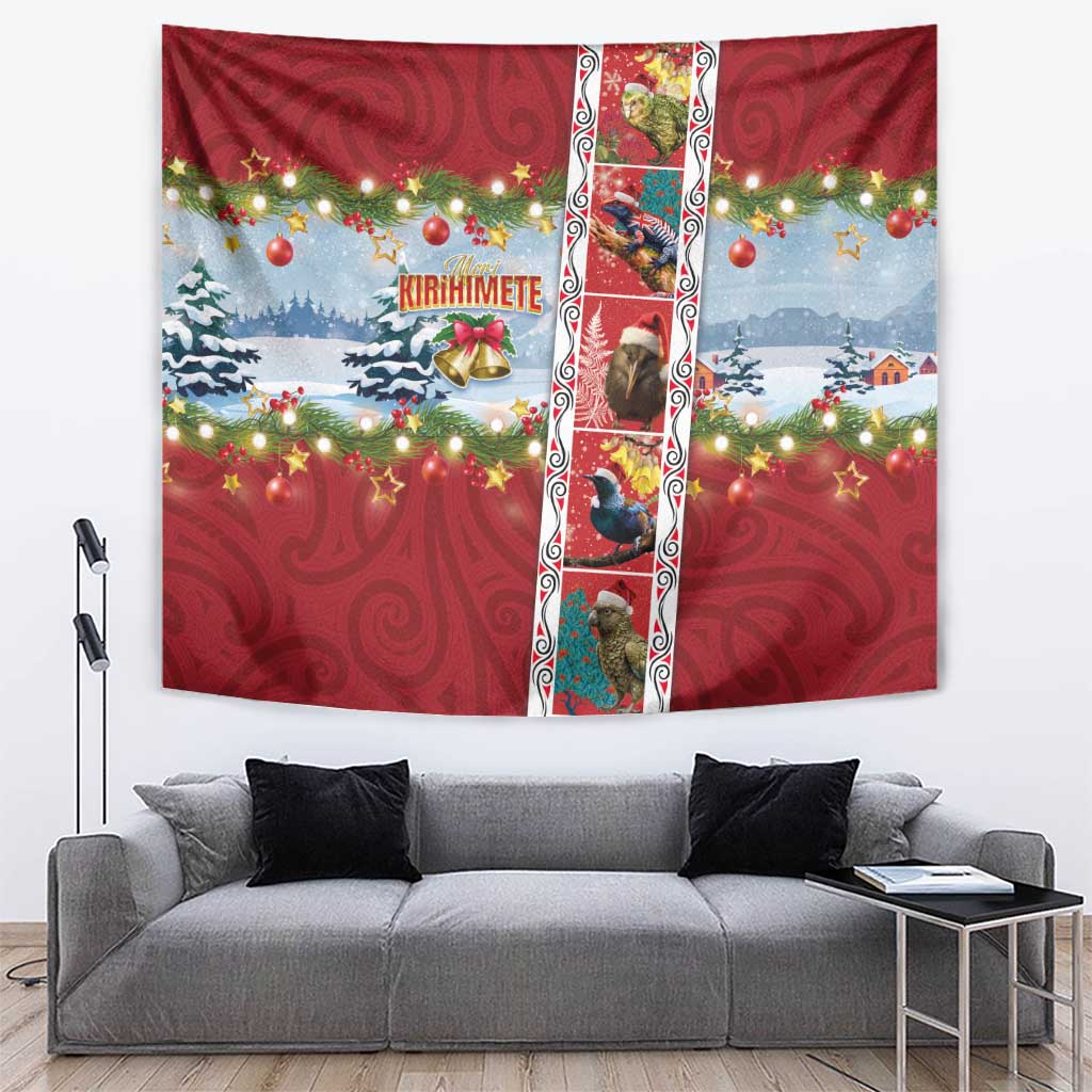 New Zealand Merry Christmas Tapestry Maori Animals, Koru Tattoo - Red Xmas Style