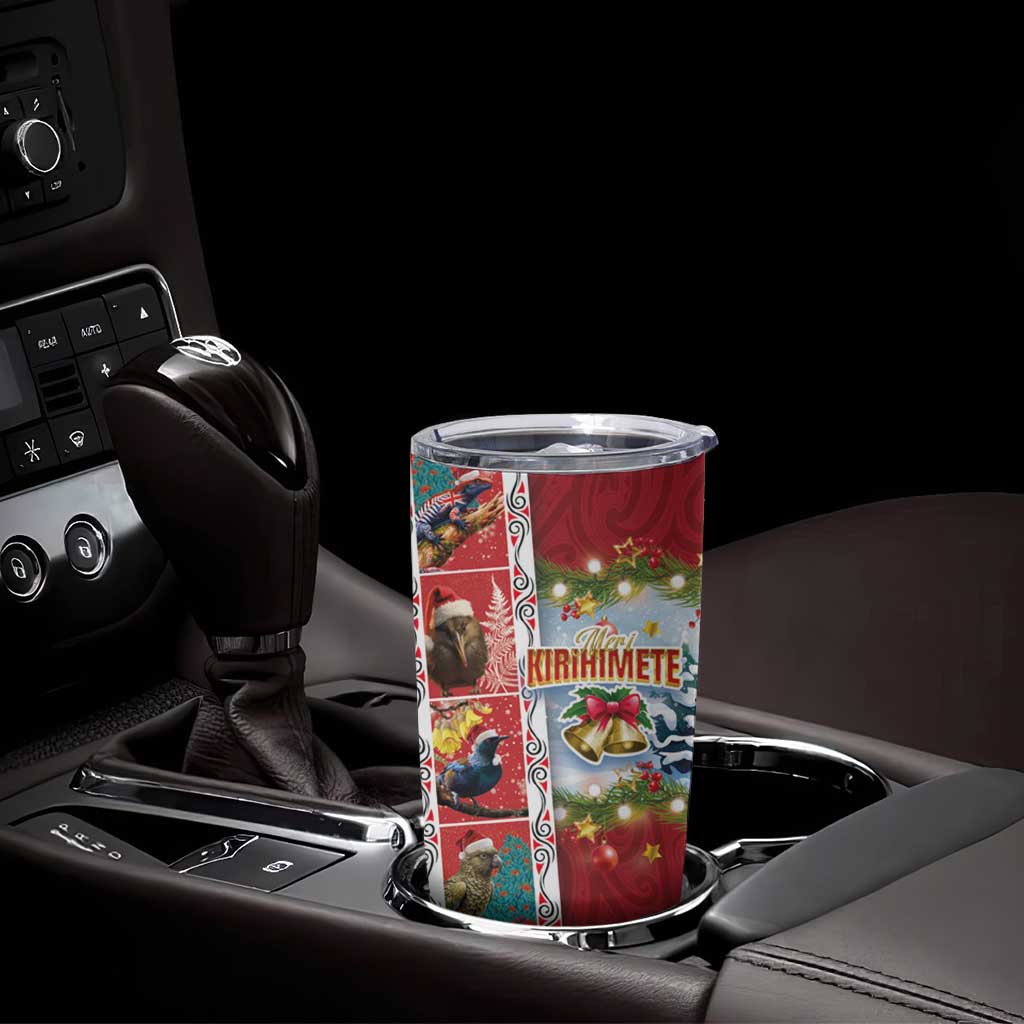 New Zealand Merry Christmas Tumbler Cup Maori Animals Xmas Style and Koru Tattoo Red Color