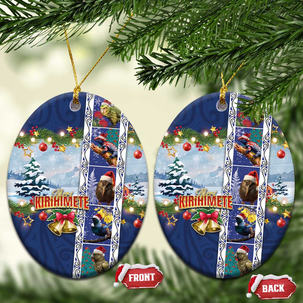 New Zealand Merry Christmas Ceramic Ornament Maori Animals, Koru Tattoo - Blue Xmas Style LT03 Oval Blue - Polynesian Pride