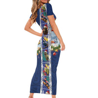 New Zealand Merry Christmas Family Matching Short Sleeve Bodycon Dress and Hawaiian Shirt Maori Animals, Koru Tattoo - Blue Xmas Style