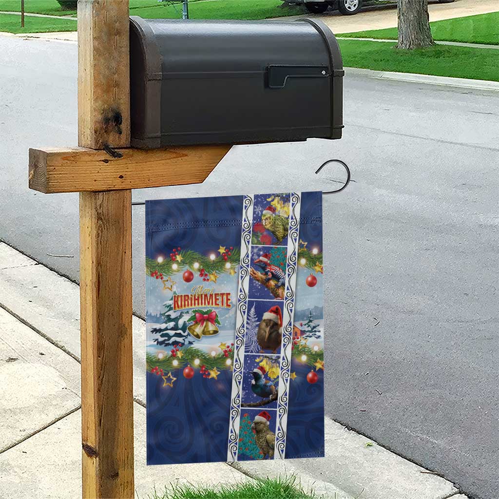 New Zealand Merry Christmas Garden Flag Maori Animals, Koru Tattoo - Blue Xmas Style