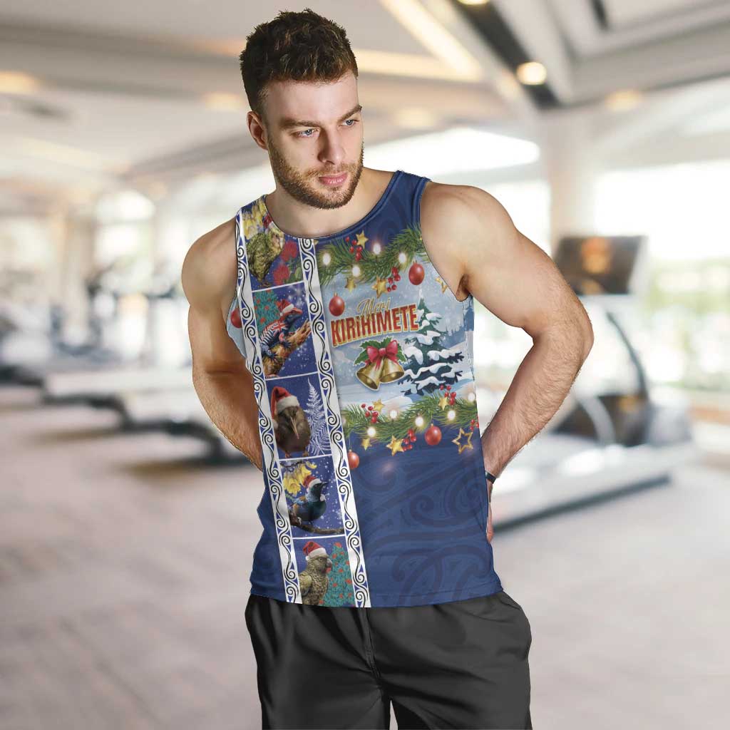 New Zealand Merry Christmas Men Tank Top Maori Animals, Koru Tattoo - Blue Xmas Style LT03 Blue - Polynesian Pride