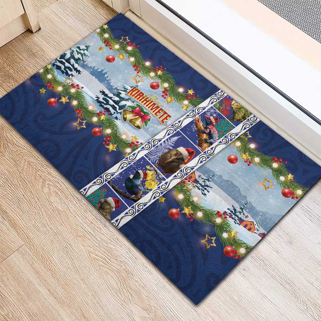 New Zealand Merry Christmas Rubber Doormat Maori Animals, Koru Tattoo - Blue Xmas Style