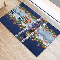 New Zealand Merry Christmas Rubber Doormat Maori Animals, Koru Tattoo - Blue Xmas Style