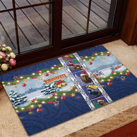 New Zealand Merry Christmas Rubber Doormat Maori Animals, Koru Tattoo - Blue Xmas Style