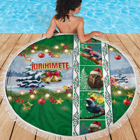 New Zealand Merry Christmas Beach Blanket Maori Animals, Koru Tattoo - Green Xmas Style