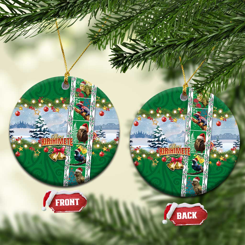 New Zealand Merry Christmas Ceramic Ornament Maori Animals, Koru Tattoo - Green Xmas Style LT03 Circle Green - Polynesian Pride