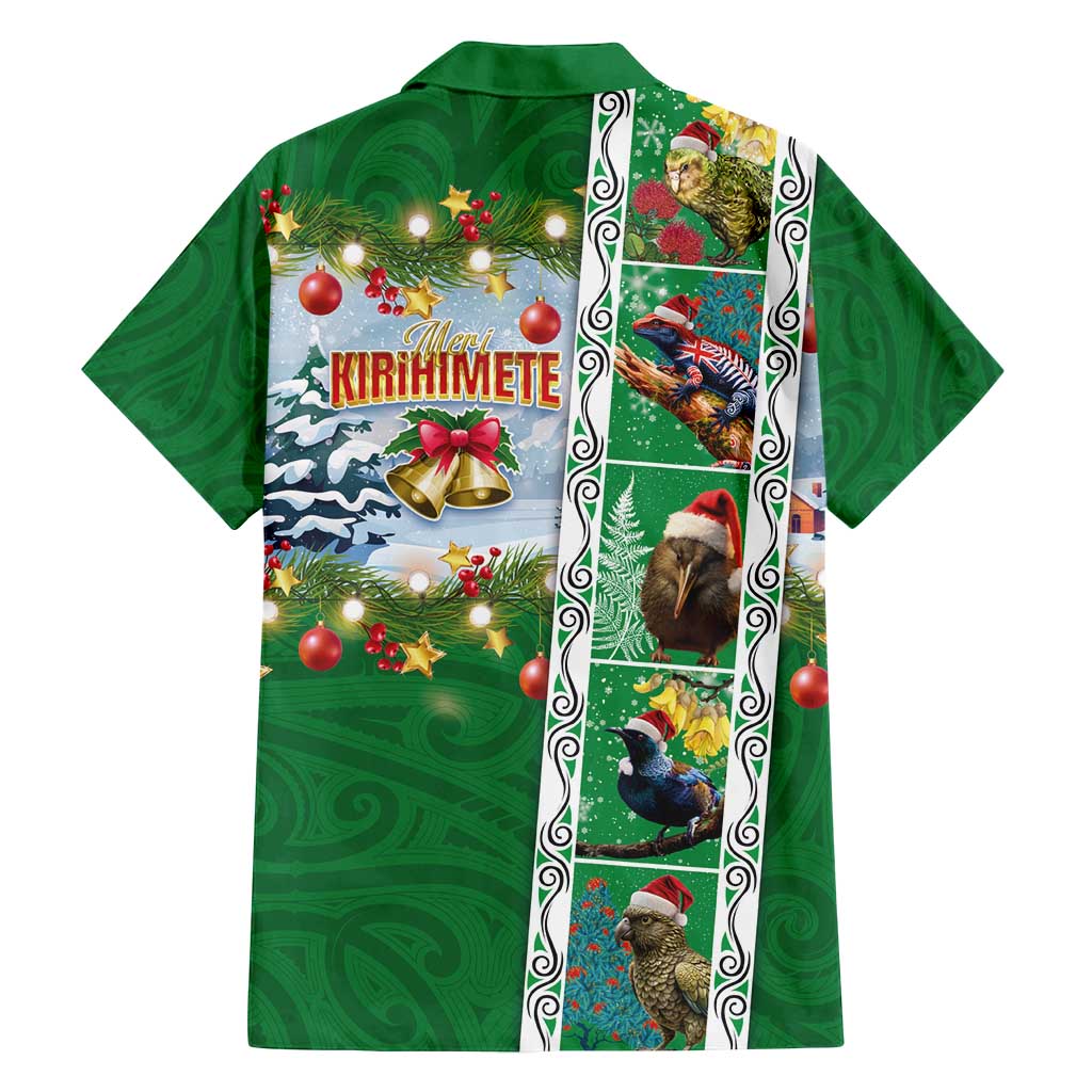 New Zealand Merry Christmas Family Matching Off Shoulder Maxi Dress and Hawaiian Shirt Maori Animals, Koru Tattoo - Green Xmas Style