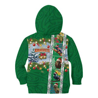 New Zealand Merry Christmas Kid Hoodie Maori Animals, Koru Tattoo - Green Xmas Style